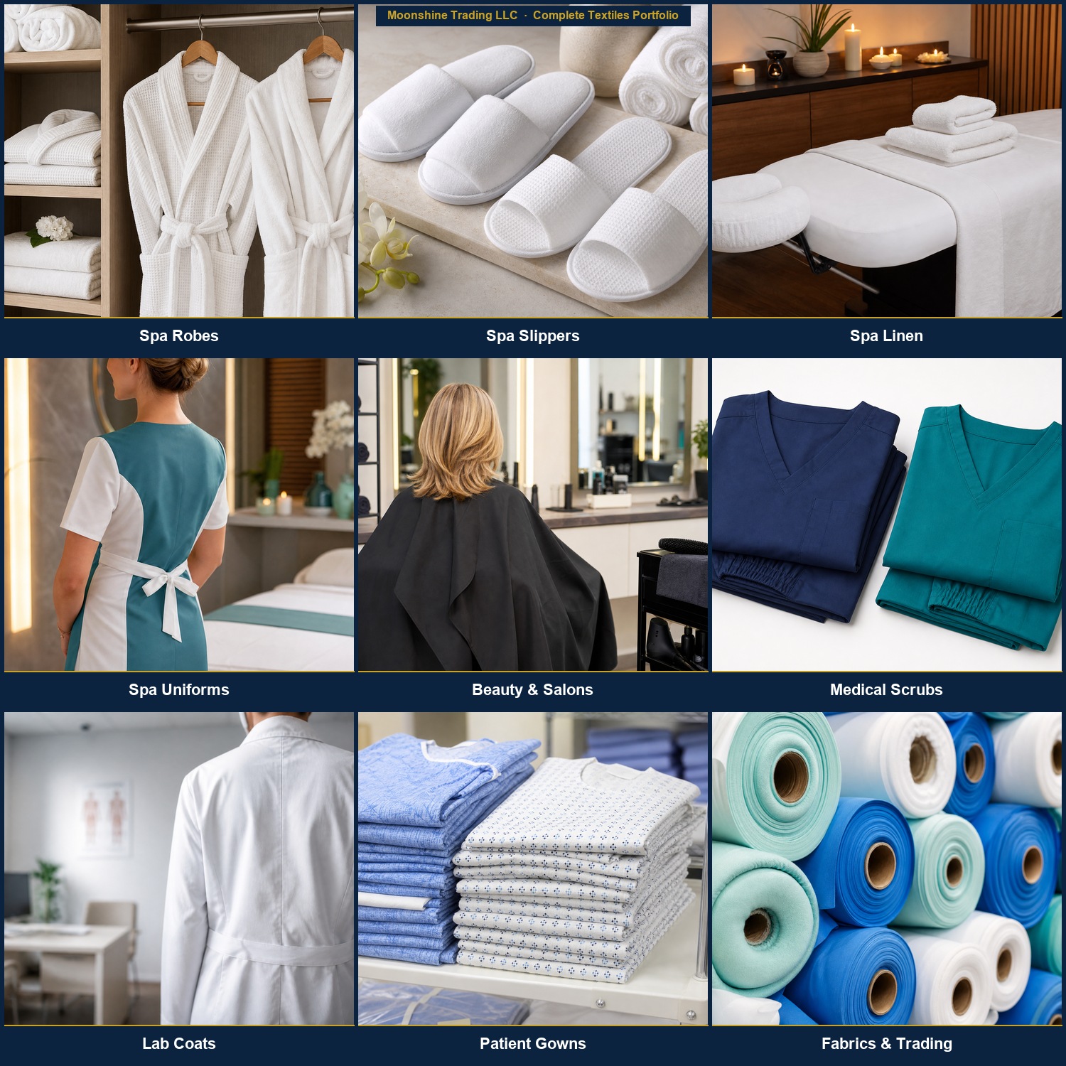 Moonshine product portfolio — spa, beauty, healthcare textiles and fabrics